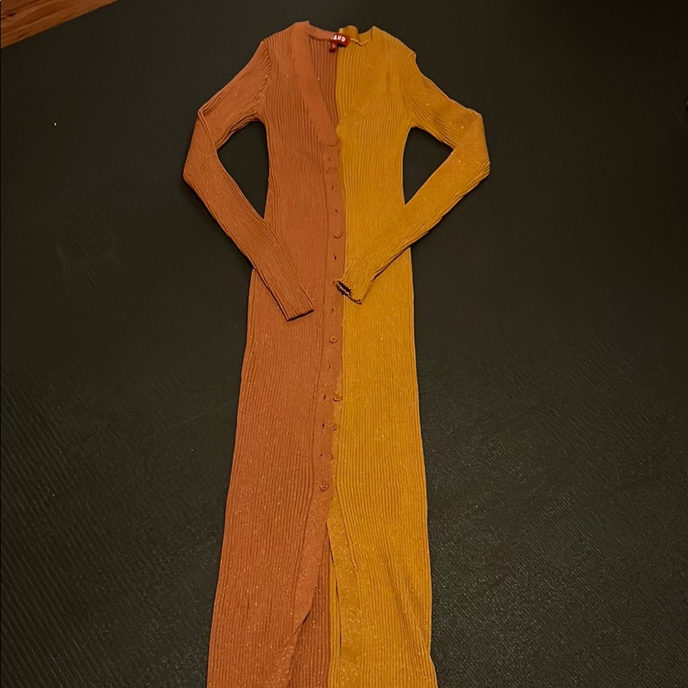 STAUD Colorblock Orange and Yellow Sweater Dress